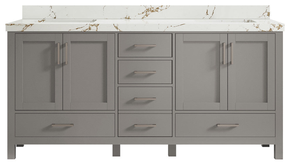 Malibu 72 Double Sink Vanity in Elephant Skin Gray 2" Viola Brown