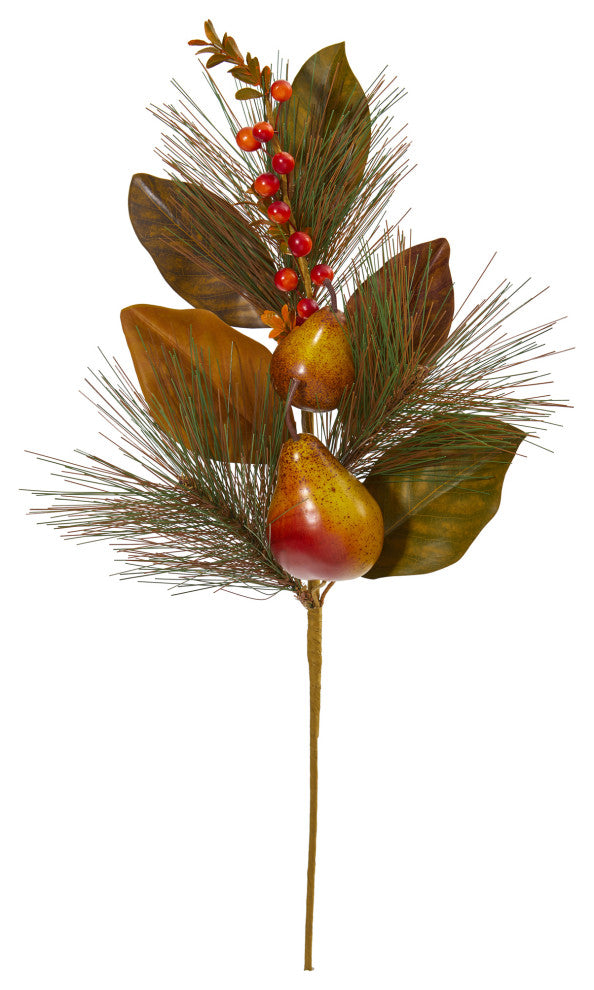 24" Pear, Pine and Magnolia Leaf Artificial Flower, Set of 6