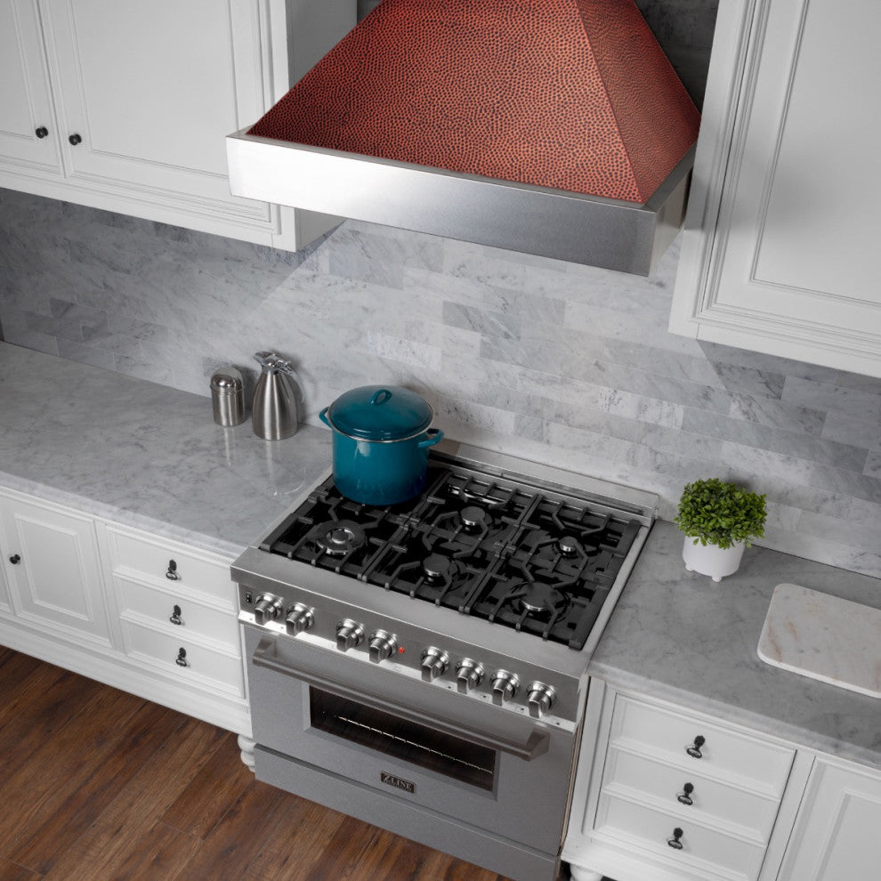 Ducted DuraSnow Stainless Steel Range Hood with Hand-Hammered Copper Shell