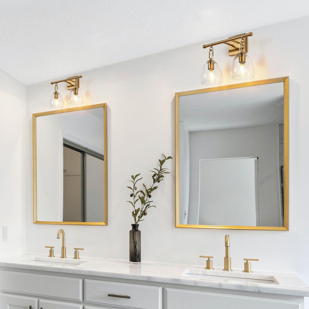 LNC Polished Gold Modern Textured-Glass Bell Wall Sconce, 2 Lights