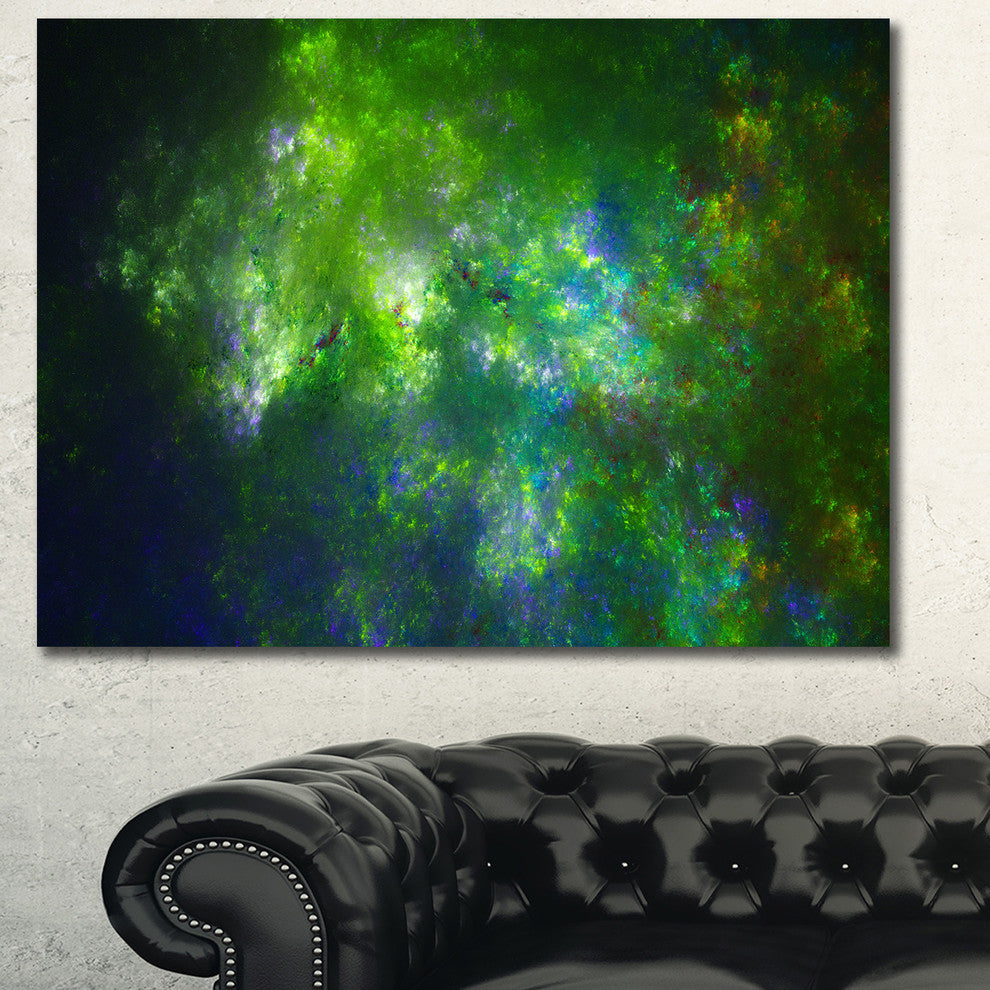 Green Fractal Sky with Blur Stars, Oversized Abstract Canvas Art Print, 60x40