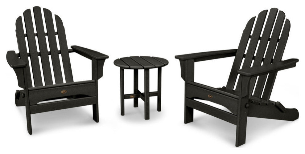 Cape Cod Folding Adirondack Set with Side Table, Charcoal Black