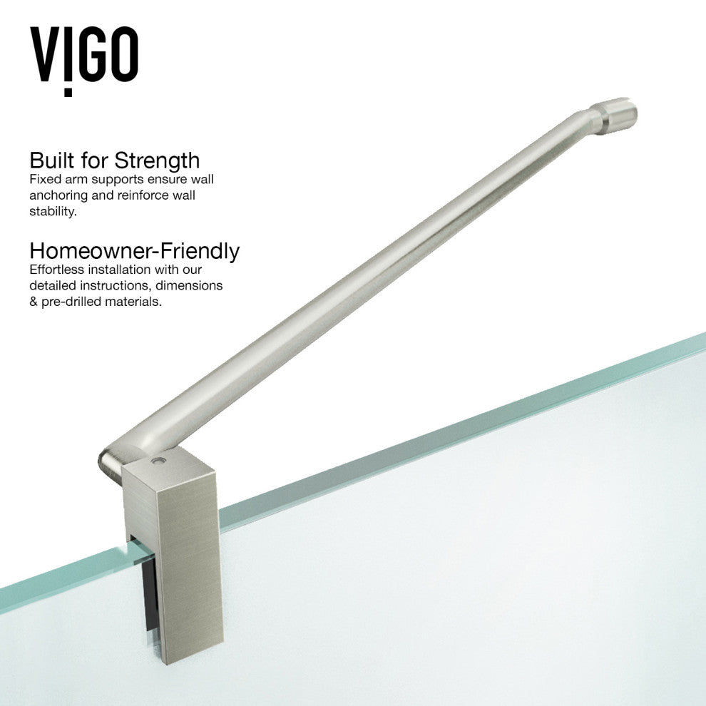 VIGO Monteray 32"D x 40"W x 79"H Frameless Hinged Shower Enclosure, Brushed Nickel, Left Base
