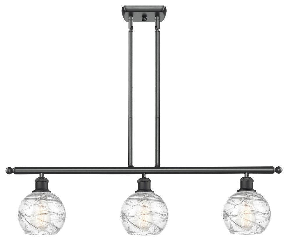 Small Deco Swirl 3-Light Island-Light, Matte Black, Clear
