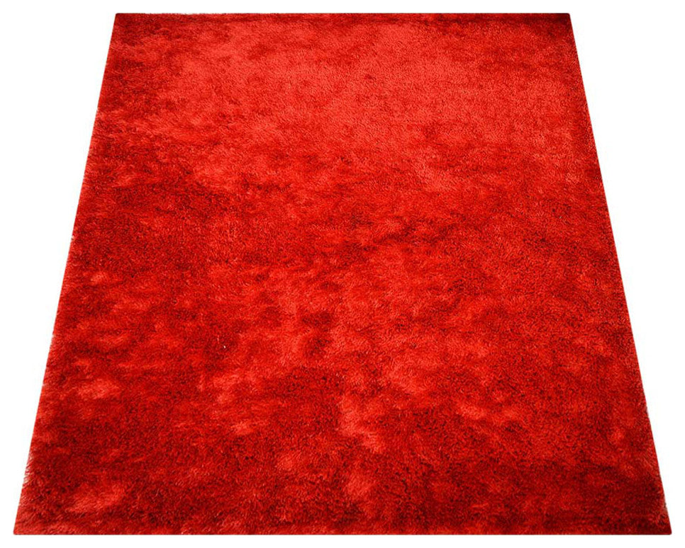 HAND TUFTED SHAG POLYESTER ECO-FRIENDLY AREA RUGS -Light Red Color, Solid Design