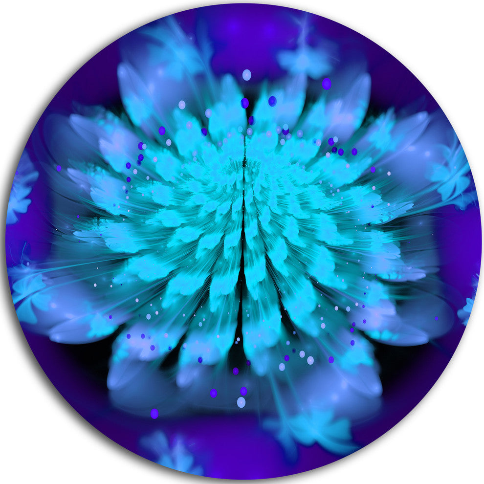 Fractal Blue Spread-Out Flower, Floral Art Round Metal Wall Art, 11"