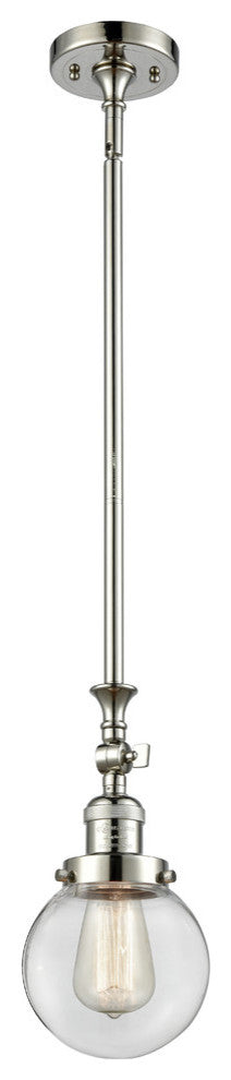 Beacon 1-Light LED Mini Pendant, Polished Nickel, Glass: Clear