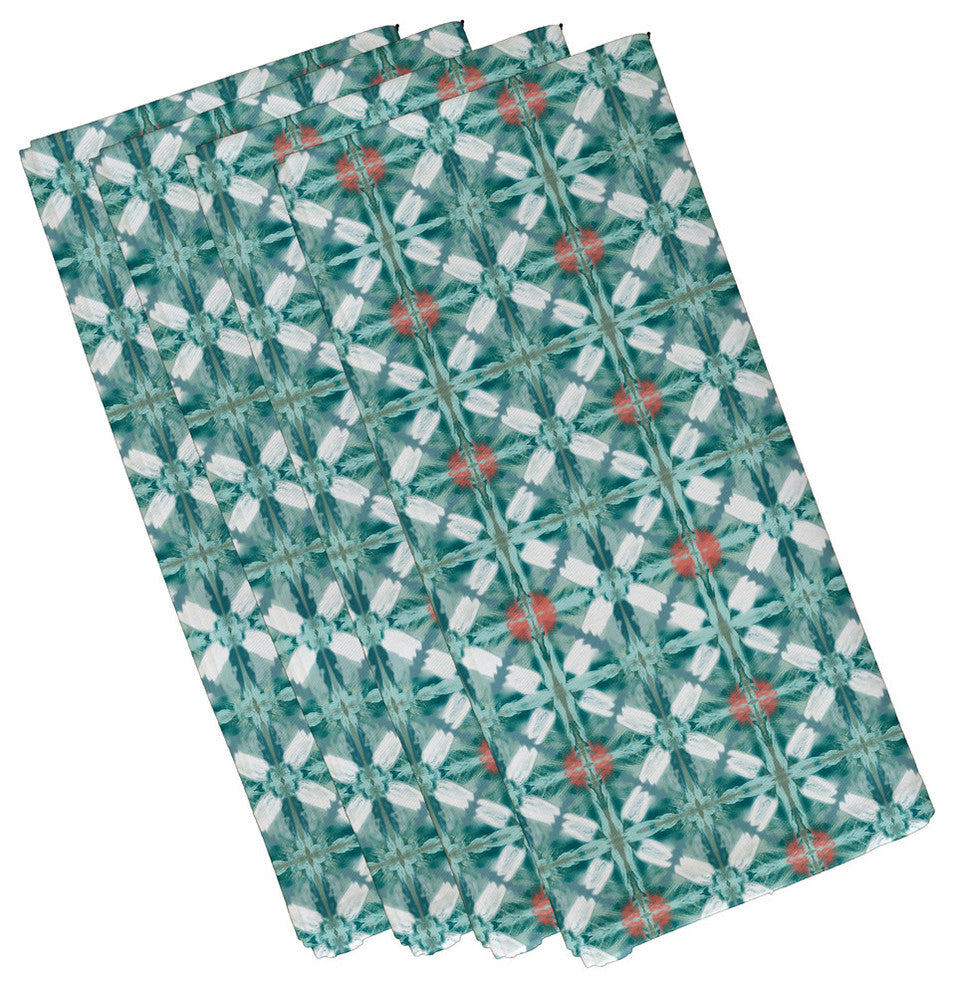 Beach Tile, Geometric Print Napkin, Aqua, Set of 4, Aqua