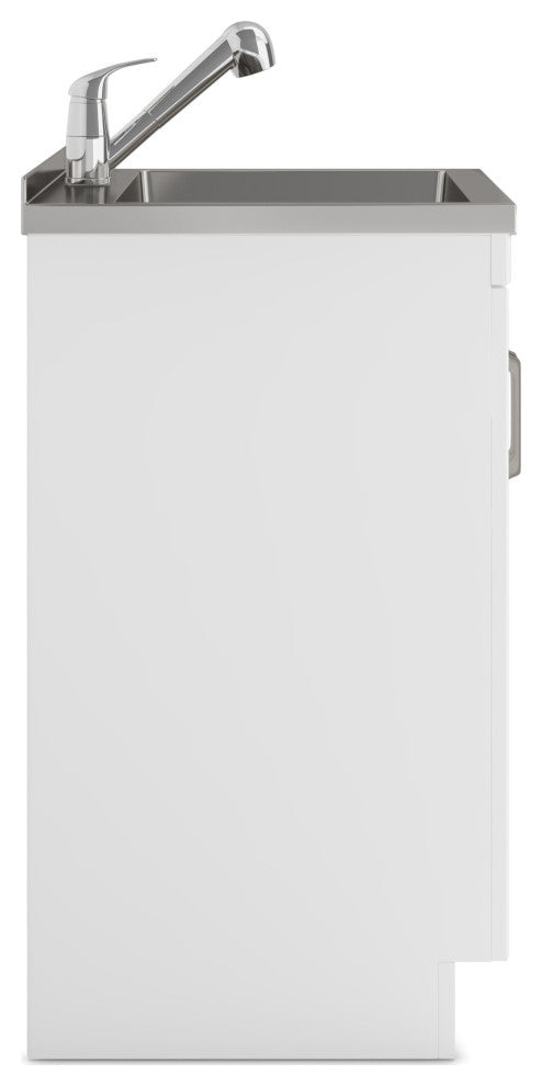 Kyle 24" Laundry Cabinet With Faucet and Stainless Steel Sink, White, 24"