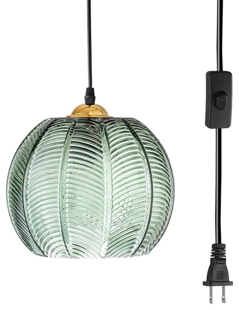 Plug In Glass Pendant Light Fixture, Modern Globe, Green