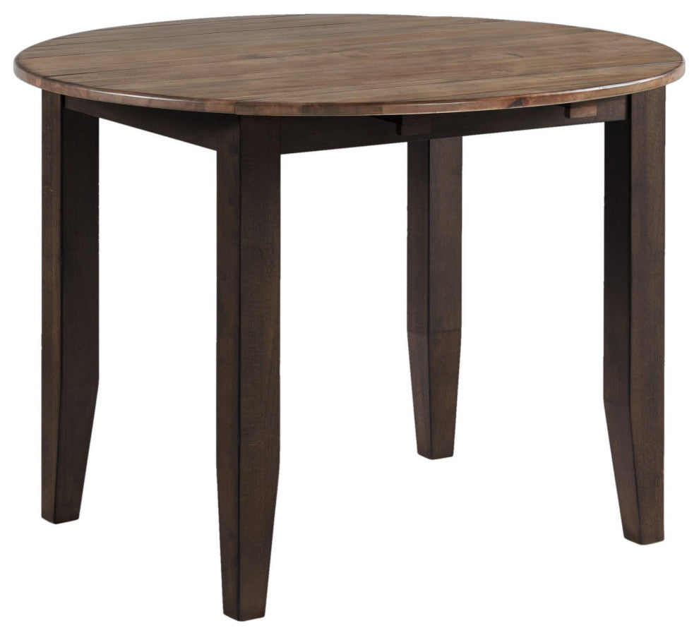 Beacon 42" Wide Round Drop Leaf Table, Black and Walnut