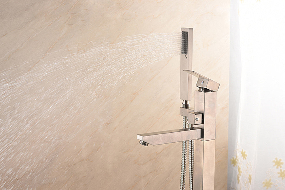 SevenFalls 8010 Freestanding Bathtub Faucet With Hand Shower, Brushed Nickel