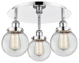 Beacon-3 Light 18" Flush Mount-Polished Chrome, Clear Glass Shade