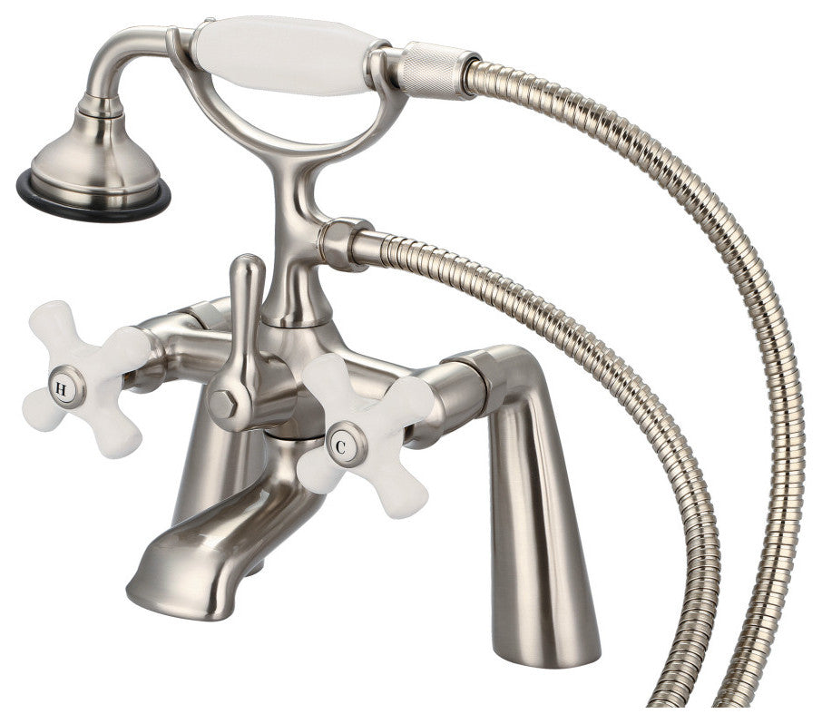 Vintage Classic Deck Mount Tub Faucet With Handshower, Brushed Nickel