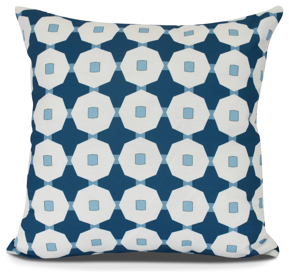Button Up, Geometric Print Outdoor Pillow, Blue, 18"x18"