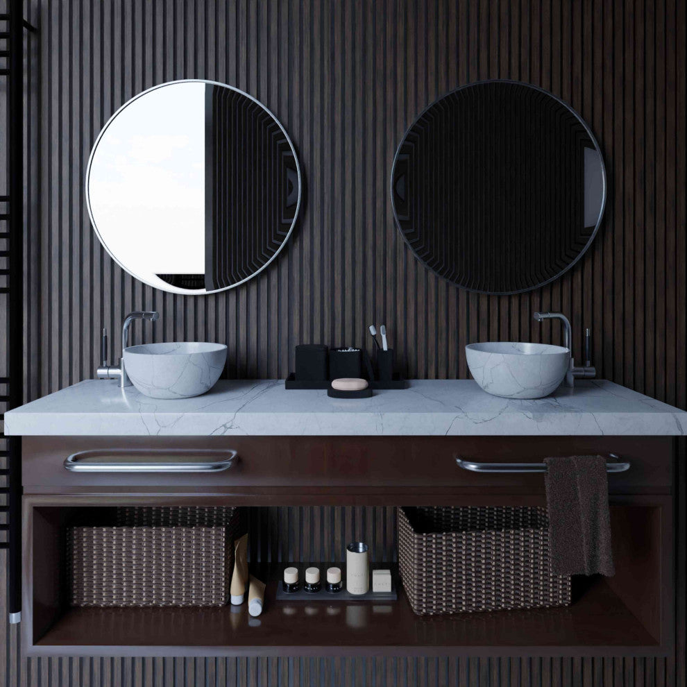Cortesi Home Opra Mirror, Round 24", Brushed Silver Metal Frame