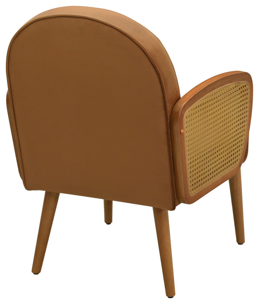GDF Studio Mid-Century Modern Velvet Rattan Accent Chair, Brown