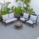 LeisureMod Walbrooke Brown Patio Sofa Set With Round Fire Pit Table, Light Grey