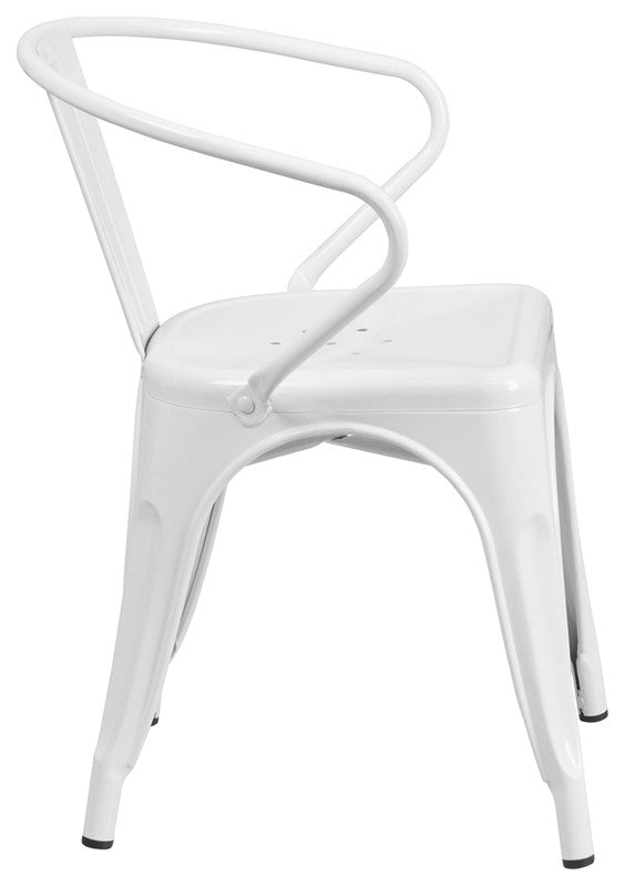 Metal Indoor-Outdoor Chair With Arms, White, 21.50"x19"x27.75"