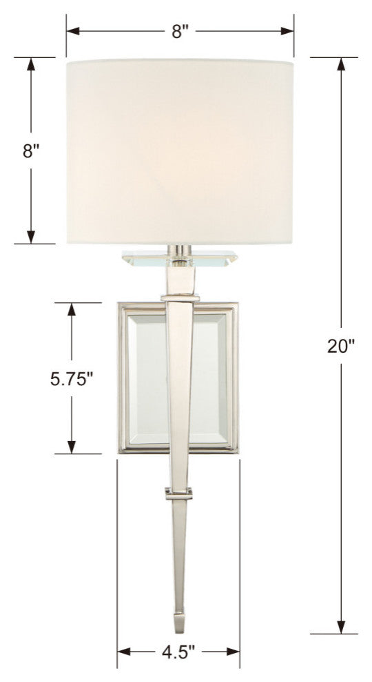 Crystorama Cli-231-Pn Clifton 1 Light Polished Nickel Sconce