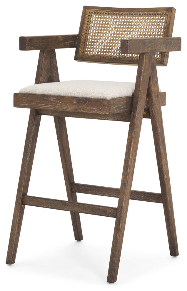 Indie Medium Brown Wood w/ Cane Bar Stool