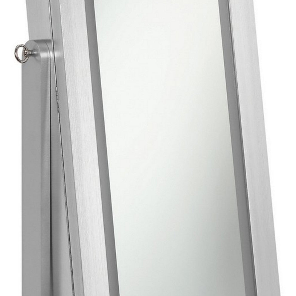 Benzara BM282017 Full Body Floor Cheval Mirror, Jewelry Storage, LED, Silver