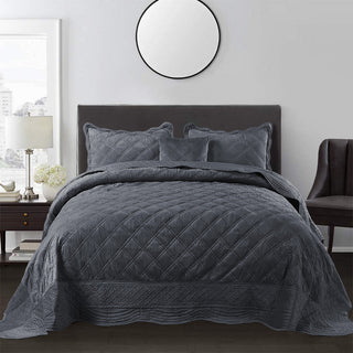 Supersoft Microplush Quilted 4-Piece Bed Spread Set, Steel Gray, King