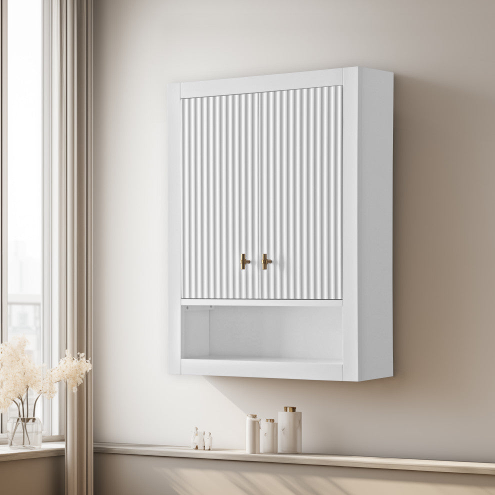 Vanity Art 24" Wall Mounted Bathroom Storage Cabinet, Linear White, Golden Brushed Handle