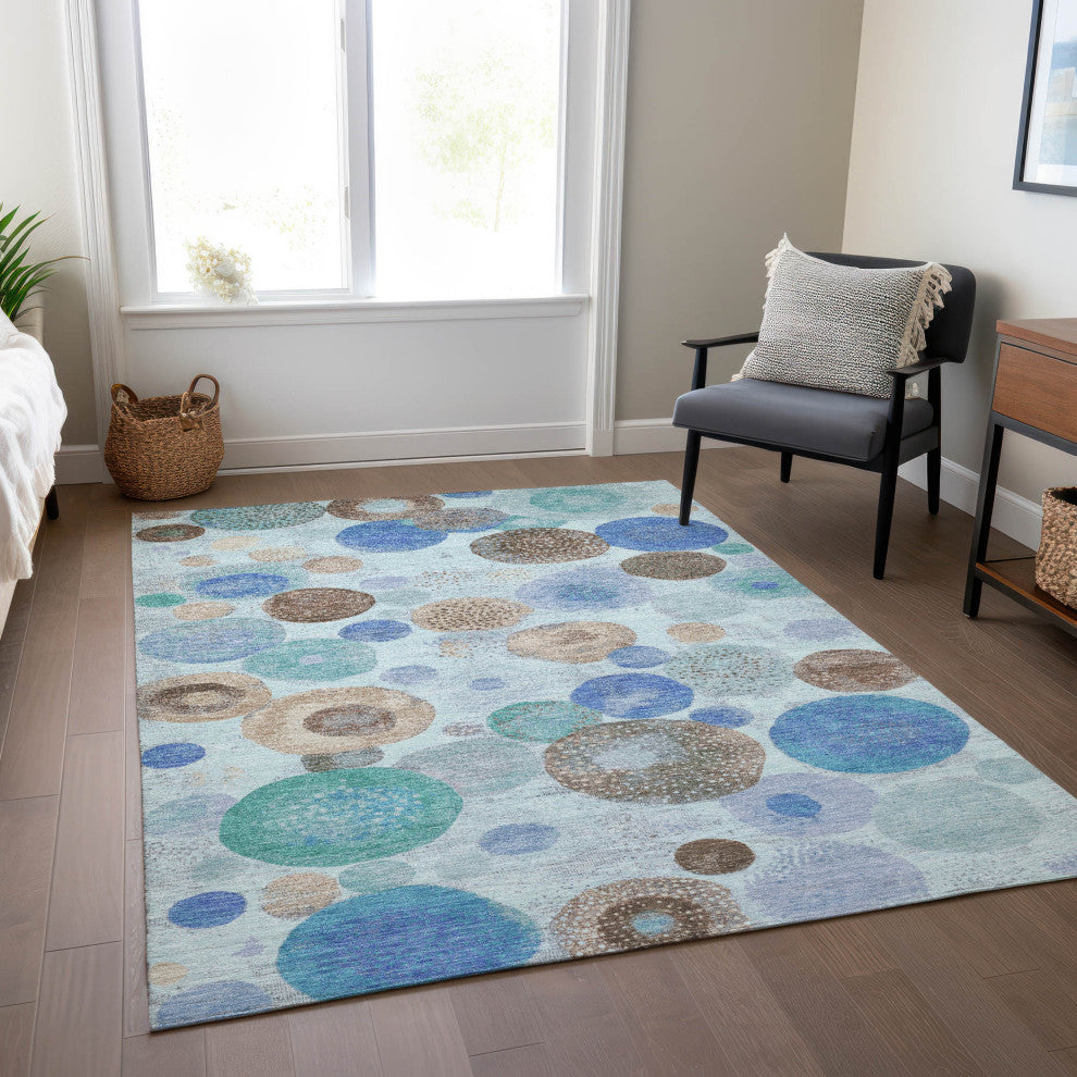 Machine Washable Indoor/Outdoor Chantille ACN1896 Teal 9' x 12' Rug
