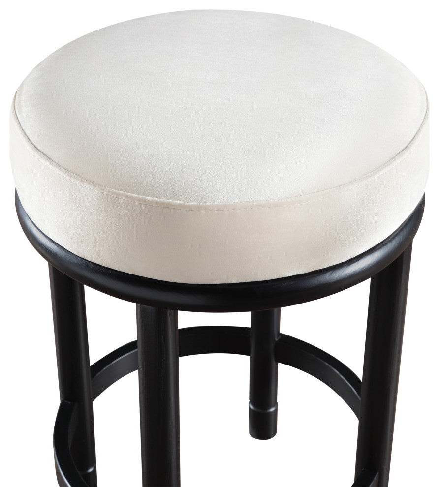 Monette Upholstered Bar and Counter Stool, Cream, Velvet, Black Finish