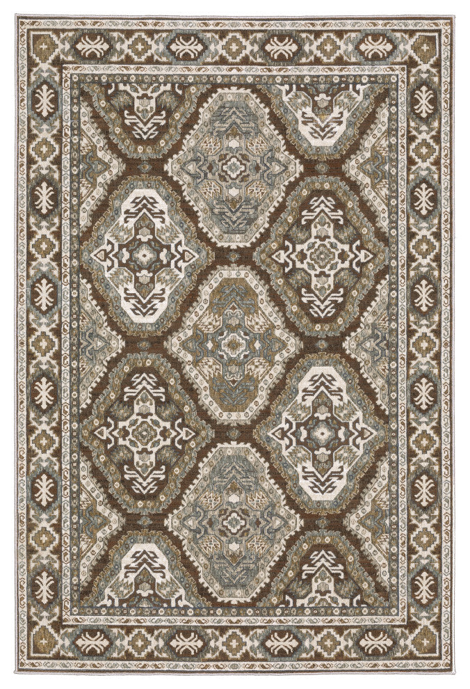 Emilia Traditional Panel Medallion Rust/ Blue Area Rug 9'10" x 12'10"
