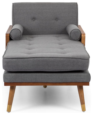 Miles Fabric Chaise Lounge, Gray and Dark Walnut