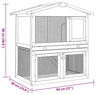 vidaXL Rabbit Hutch 2-Tier Bunny Cage with Pull Out Tray House Solid Wood Pine, Brown
