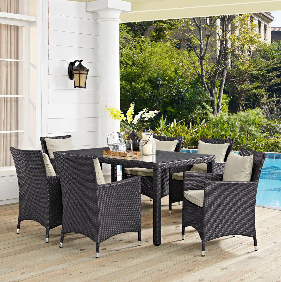Espresso Beige Convene 7-Piece Outdoor Patio Dining Set