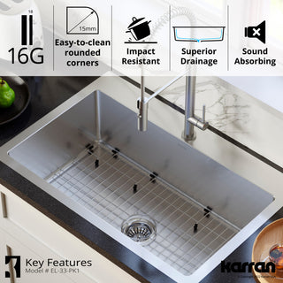 Karran 33" Top Mount Single Bowl Stainless Steel Kitchen Sink Kit