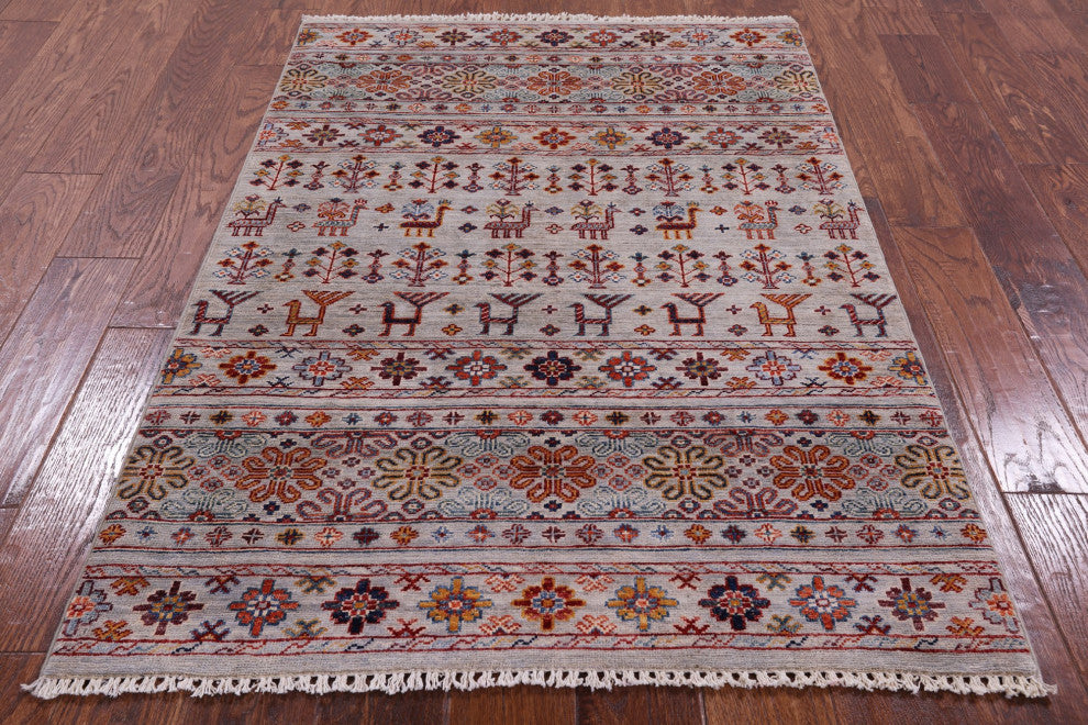 3' 4" X 4' 10" Persian Gabbeh Tribal Hand Knotted Rug Q5409