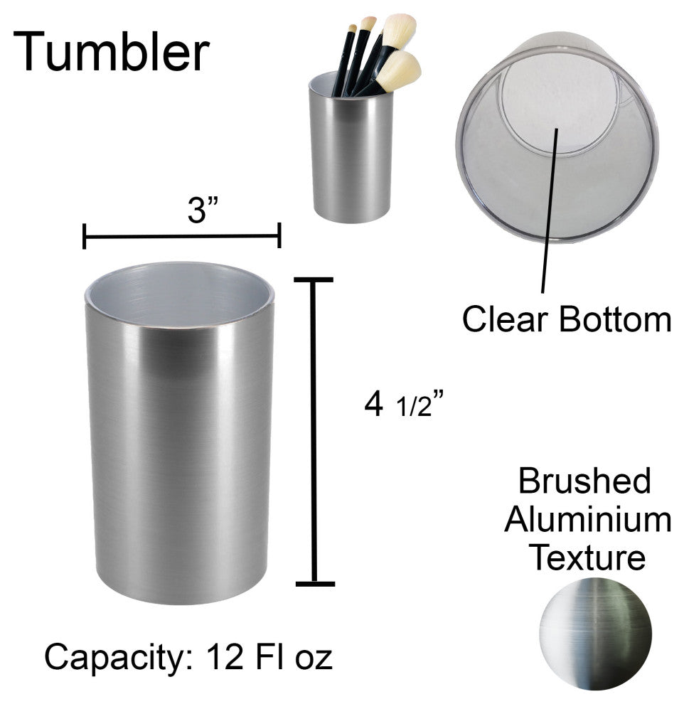 Brushed Aluminum Bath Tumbler Cup Holder or Toothbrush Holder NOUMEA