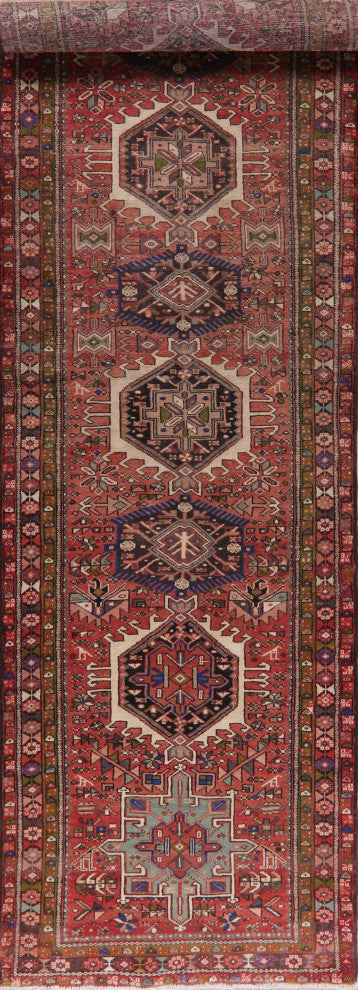 Consigned, Vintage Oriental Persian Traditional Hand-Knotted Area Rug, Red, 4x15