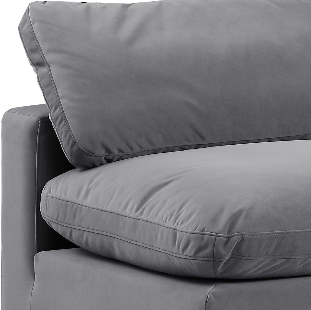 Comfy Upholstered U-Shaped Modular Sectional, Grey, 6-Piece: 4 Armless Chair, 2 Corner Chair, Velvet