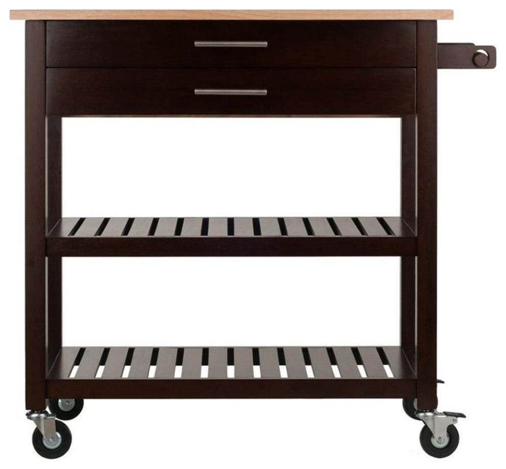 Langdon Kitchen Cart, Drop Leaf, Cappuccino and Natural