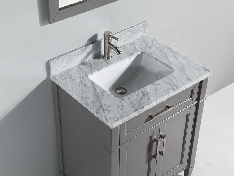 Vanity Set With Carrara Marble Top, 30", Gray, Led Sensor-Switch Mirror