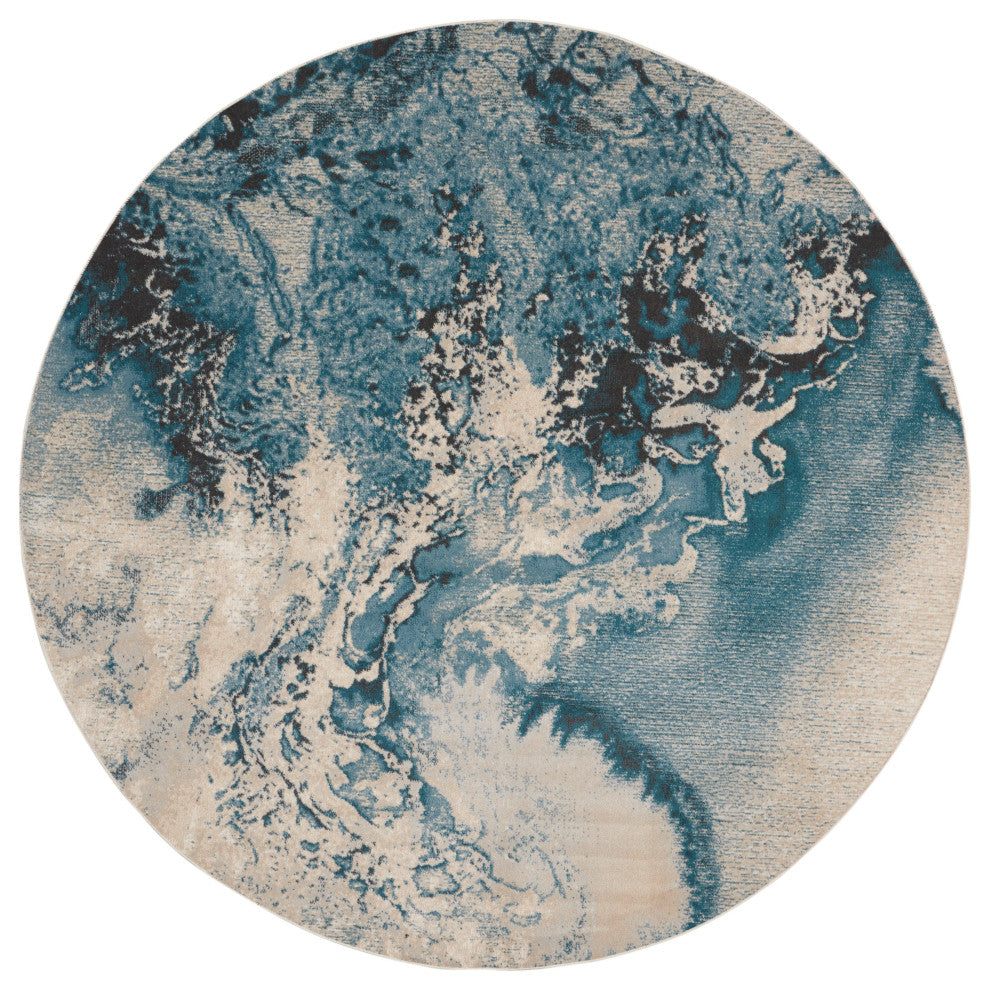 Nourison Maxell 8' x Round Ivory/Teal Modern Indoor Area Rug