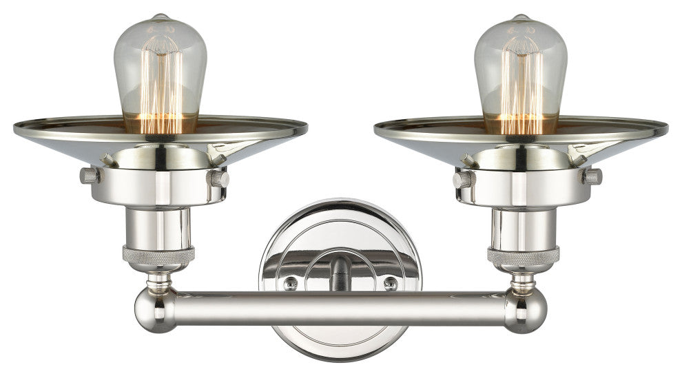 Railroad 2-Light 17" Bath Vanity Light, Polished Nickel Shade