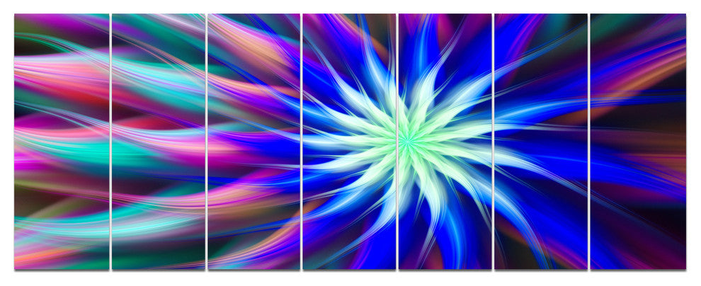 Dance of Bright Spiral Blue Flower, Floral Canvas Art Print, 83"x32", 7 Panels