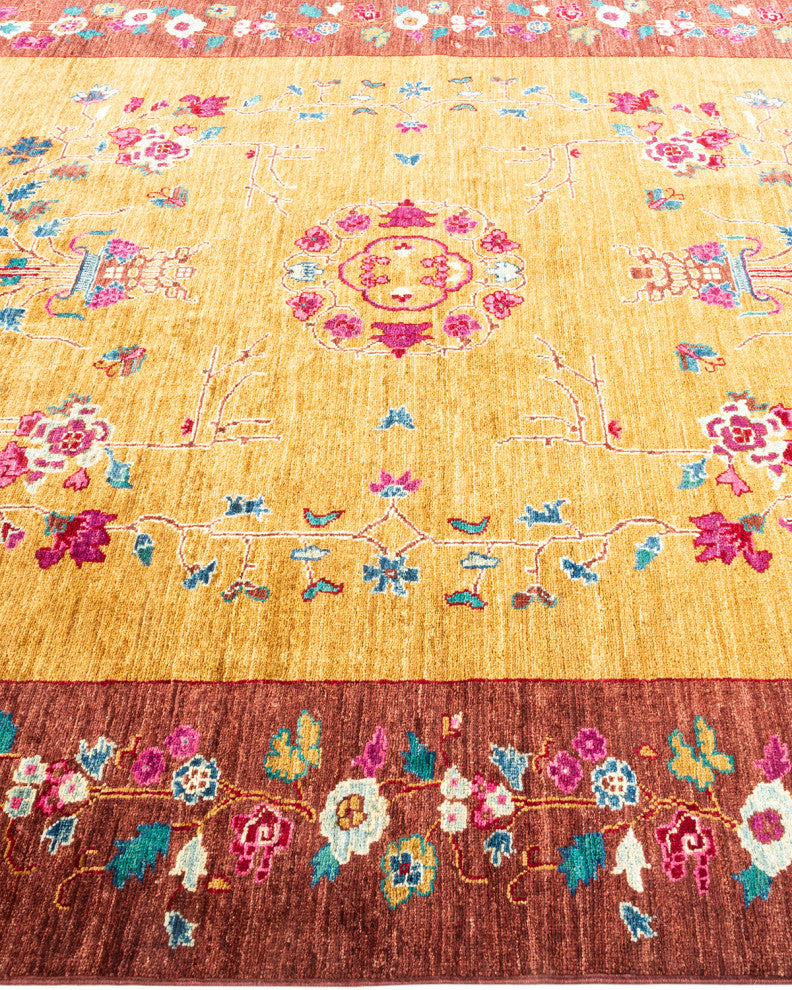 Eclectic, One-of-a-Kind Hand-Knotted Area Rug Yellow, 6' 0" x 8' 10"