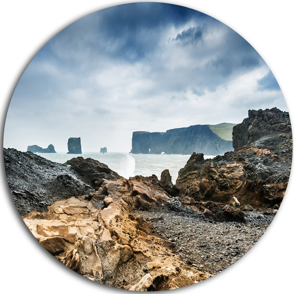 Storm In Rocky Coast Of Atlantic, Landscape Round Metal Wall Art, 23"