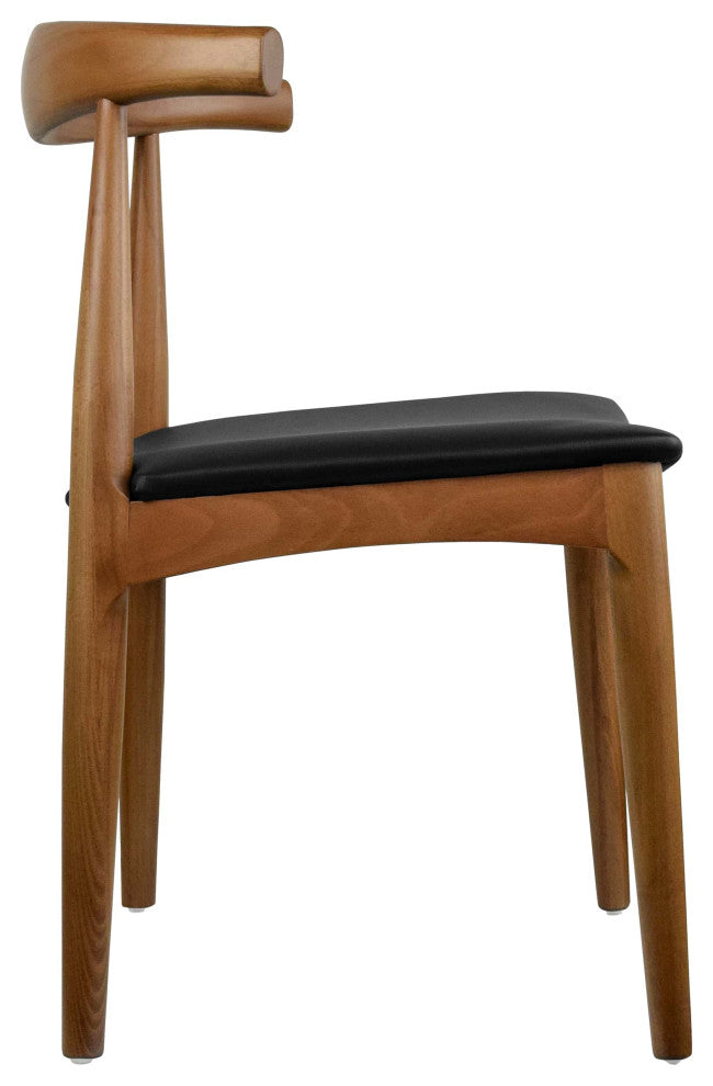 Set of 2 Modern Wooden Elbow Dining Chairs With PU Leather or Beige Fabric Seat, Espresso
