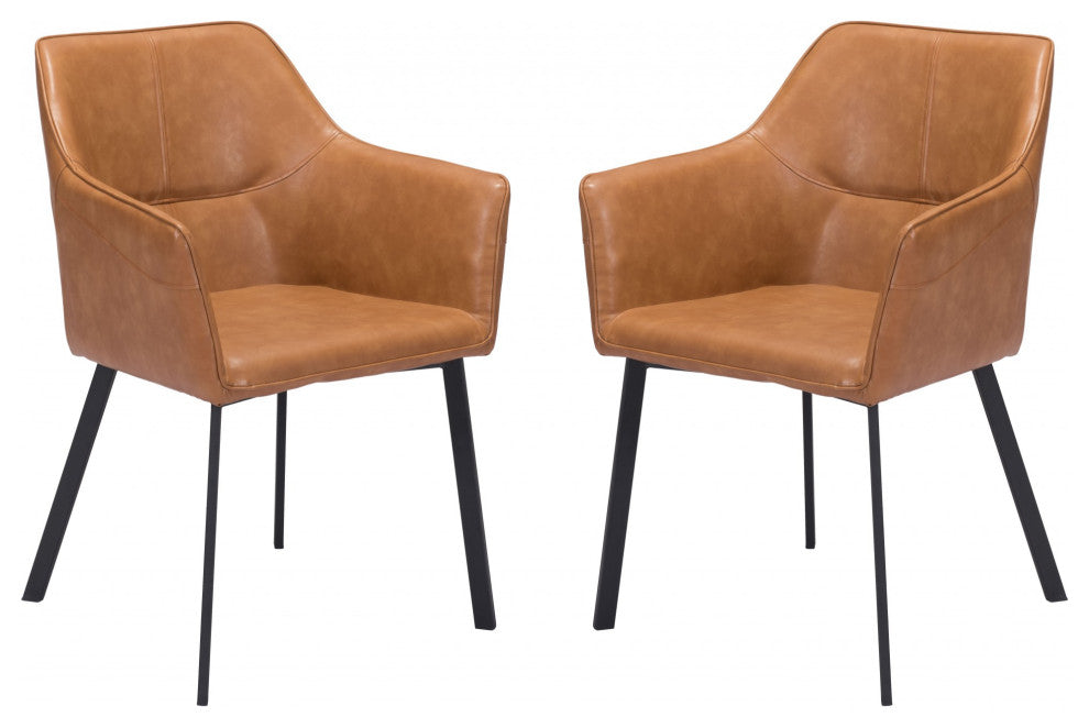 Set of Two Vintage Look Faux Leather Terra Cotta Brown Armchairs