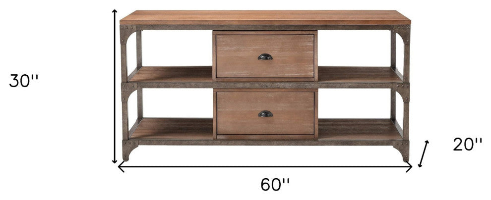 HomeRoots 60" X 20" X 30" Weathered Oak And Antique Silver Tv Stand