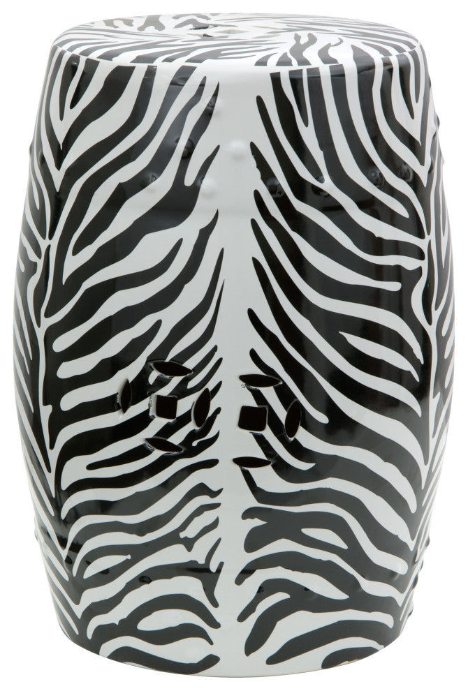 18" Zebra Leaf Porcelain Garden Stool